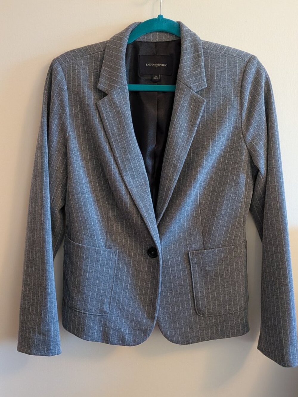 Banana Republic Lined Blazer, Grey with white pin stripes, Sz 10